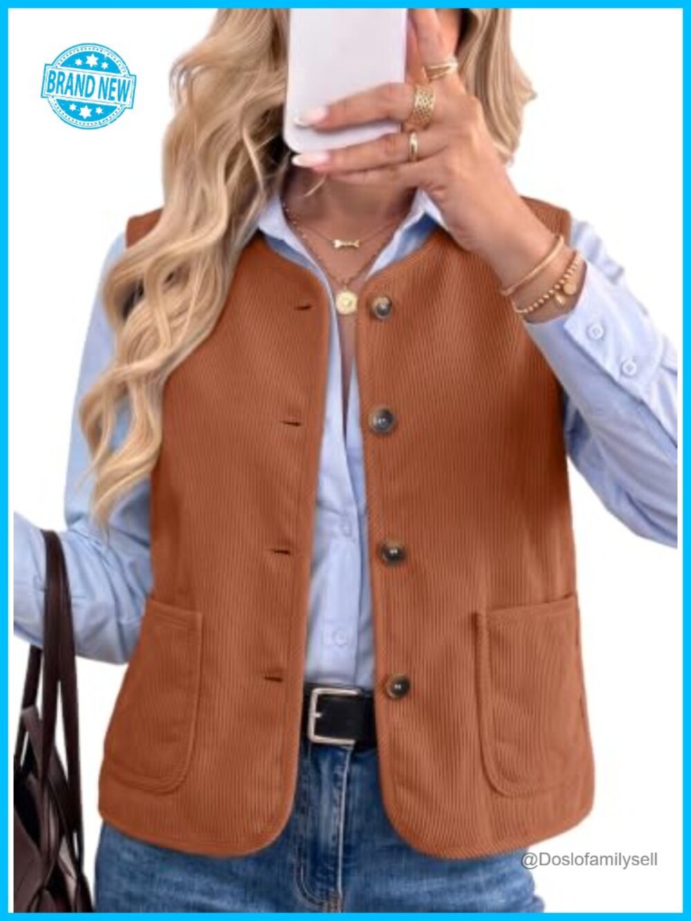 Dokotoo Fleece Lined Corduroy Button Up Vest Sleeveless Layering Top